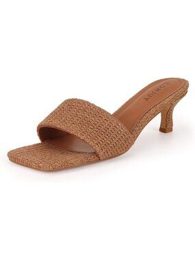 Women's Heeled Sandals Comfortable Brown Kitten Heels Square Toe Summer Heels